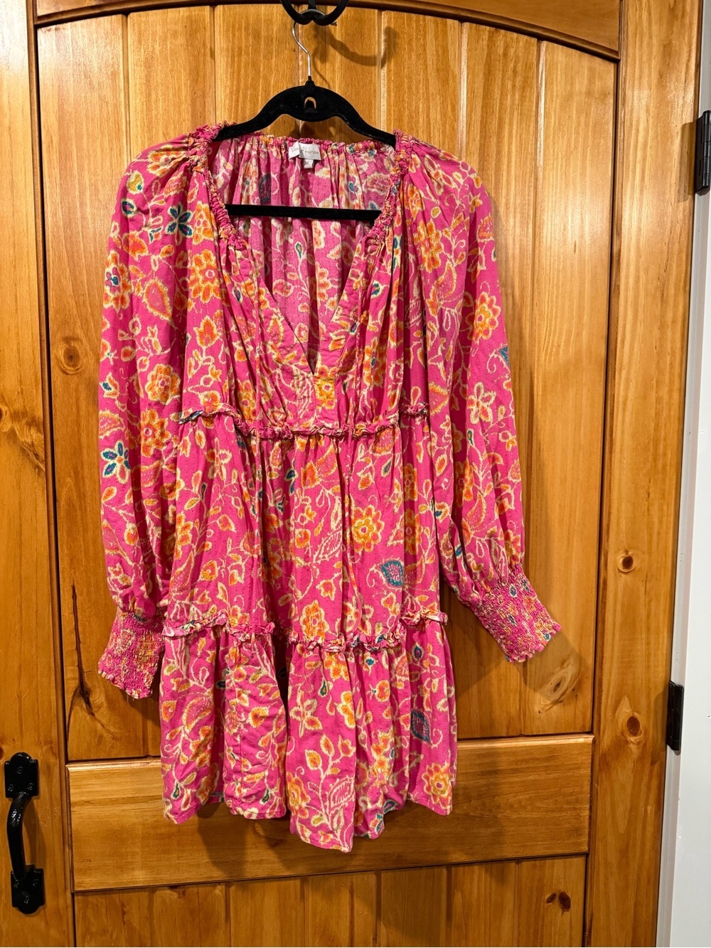 House of Harlow 1960 Pink Floral Tiered V-Neck Mini Dress